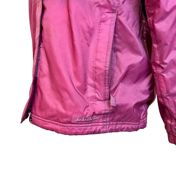 Vintage LL BEAN Pink Hooded Rain Jacket Sz‎ L Fleece Lined Travel Packable - Picture 9 of 15